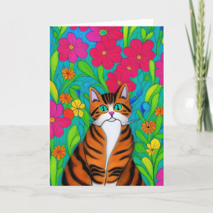 Whimsical Orange Striped Cat   Bestie's Birthday Card