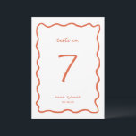 Whimsical Orange Wedding Table Number Card<br><div class="desc">Whimsical Orange Wavy Line Frame,  wedding table number card. Please note that table number cards must be numbered and added to your cart individually. Frame colour and fonts can be changed by selecting the "edit using design tool" feature.</div>