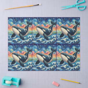 Whimsical Orca Whale Beach Coastal Decoupage  Tissue Paper