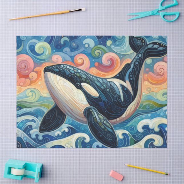 Whimsical Orca Whale Beach Coastal Decoupage  Tissue Paper (Craft)
