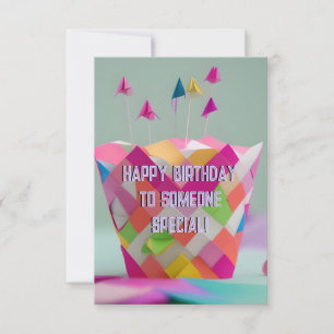 Whimsical Origami Handmade Cake Postcard