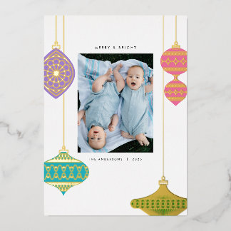 Whimsical Ornaments Christmas Foil Photo Card