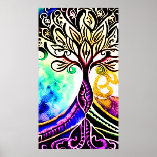 Whimsical Ornate Colourful Tree of Life Poster