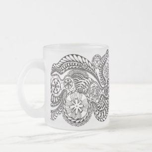 Whimsical Ornate Zen Doodle Lace Flowers Frosted G Glass Coffee Mug