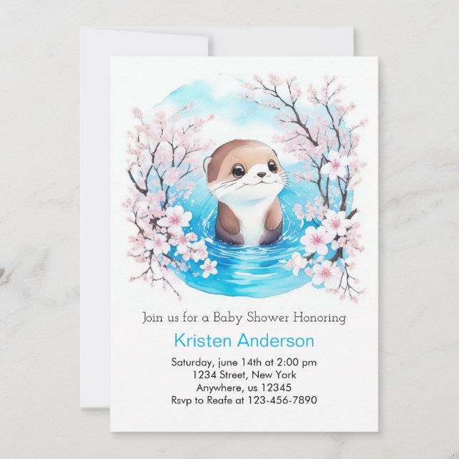 Whimsical Otter Blue Bliss Boy Baby Shower Invitation (Front)