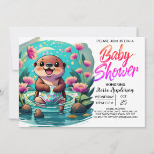 Whimsical Otter Digital Baby Shower Invitation