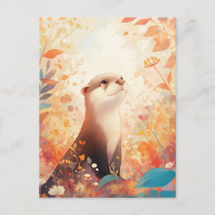 Whimsical Otter in Floral Meadow Postcard
