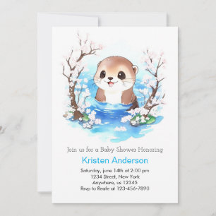 Whimsical Otter Paradise Boy Baby Shower Invitation