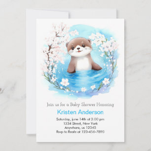 Whimsical Otter Watercolor Boy Baby Shower Invitation