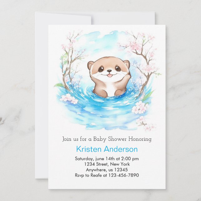 Whimsical Otter's Blue Oasis Boy Baby Shower Invitation (Front)