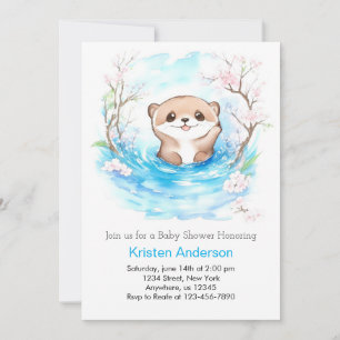 Whimsical Otter's Blue Oasis Boy Baby Shower Invitation