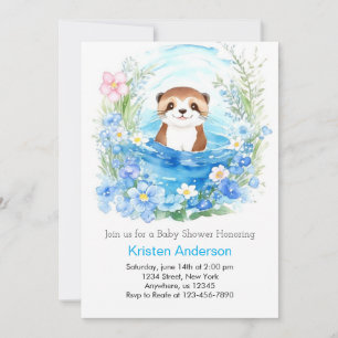 Whimsical Otter's Watercolor Boy Baby Shower Invitation