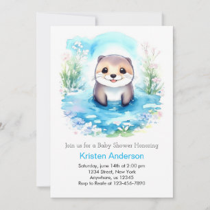 Whimsical Otter's Watercolor Boy Baby Shower Invitation