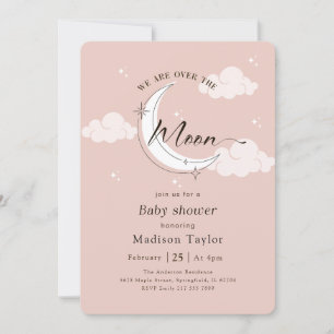 Whimsical Over the Moon Pink Baby Shower Invitation
