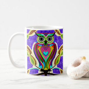 Whimsical Owl AI Art with Colorful Feathers Coffee Mug