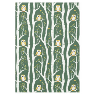 Whimsical Owl and Birch Tree Pattern Tablecloth