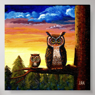 Whimsical Owl Art Forest Moon Creationarts Poster