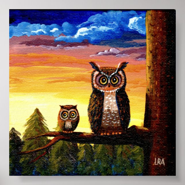 Whimsical Owl Art Forest Moon Creationarts Poster (Front)