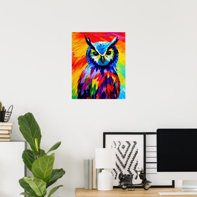 Whimsical Owl Art Poster - Colourful Watercolors (Home Office)