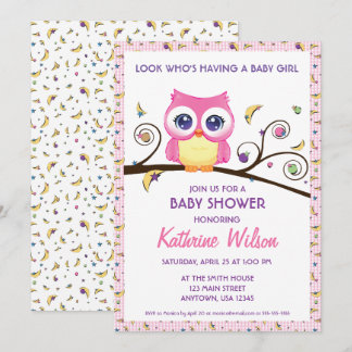 Whimsical Owl Baby Girl Shower Celestial Doodles Invitation