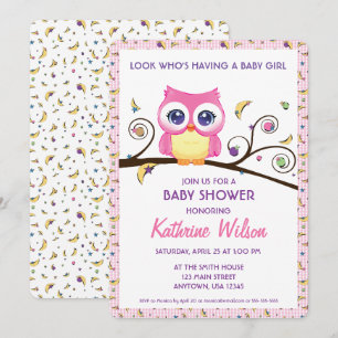 Whimsical Owl Baby Girl Shower Celestial Doodles Invitation