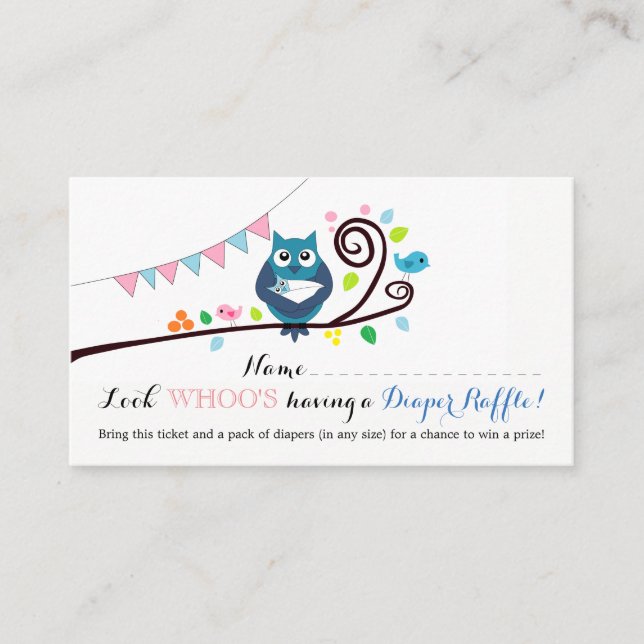 Whimsical Owl Baby Shower Diaper Raffle Ticket Enclosure Card (Front)