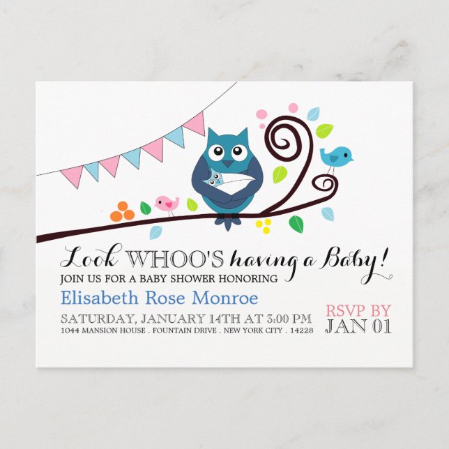 Whimsical Owl Baby Shower Invitation (Front)