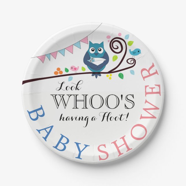 Whimsical Owl Baby Shower Paper Plate (Front)