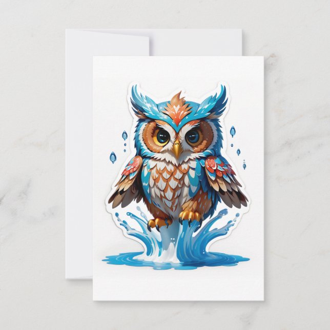 Whimsical Owl Bear Jumping on Water - Playful Wild Thank You Card (Front)