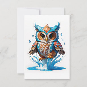 Whimsical Owl Bear Jumping on Water - Playful Wild Thank You Card