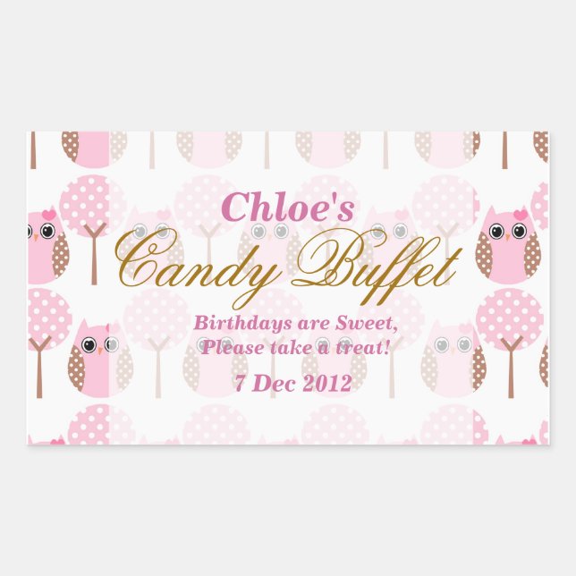 Whimsical Owl Birthday Candy Buffet Sticker (Front)