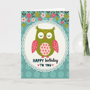 Whimsical Owl Birthday Card
