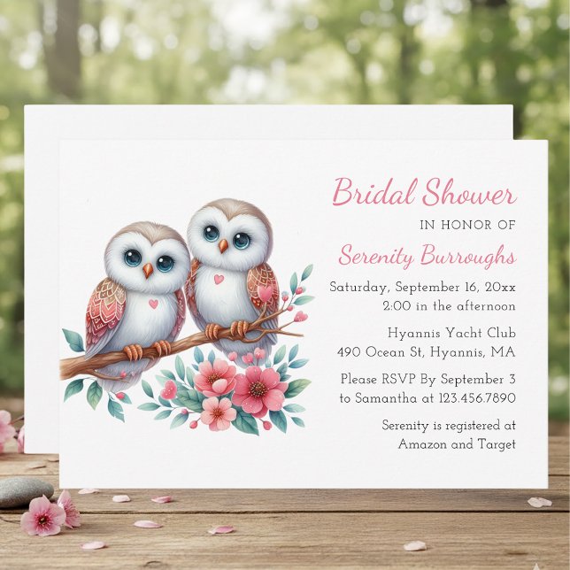 Whimsical Owl Couple Woodland Bridal Shower Invitation (Creator Uploaded)