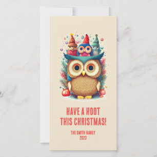 Whimsical Owl Family Tall Christmas Card