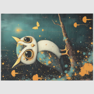 Whimsical Owl Fantasy Decoupage Paper in Teal 