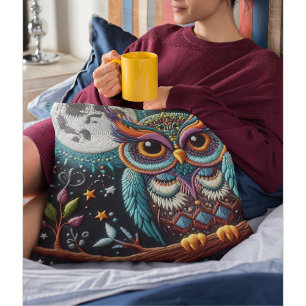 Whimsical Owl Faux Embroidery Cushion