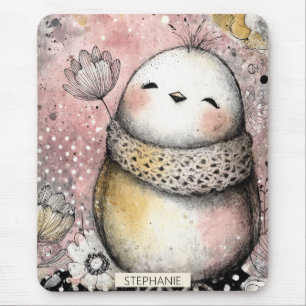 Whimsical Owl Floral Watercolor Art Mouse Mat