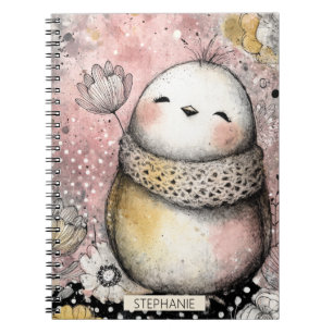 Whimsical Owl Floral Watercolor Art Notebook