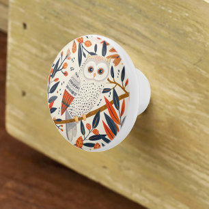 Whimsical Owl Illustration Fall Colours Ceramic Knob