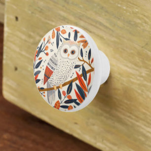 Whimsical Owl Illustration Fall Colours Ceramic Knob