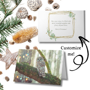 Whimsical Owl in Winter with Christmas Lights Holiday Card
