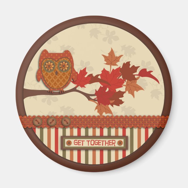 Whimsical Owl on Branch Thanksgiving Magnet (Front)