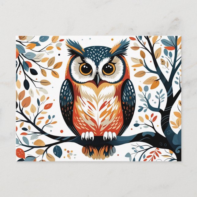 Whimsical Owl on the Tree Branch  Postcard (Front)