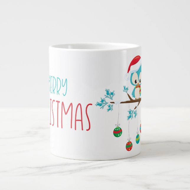 Whimsical Owl Ornament Branch Large Coffee Mug (Front)