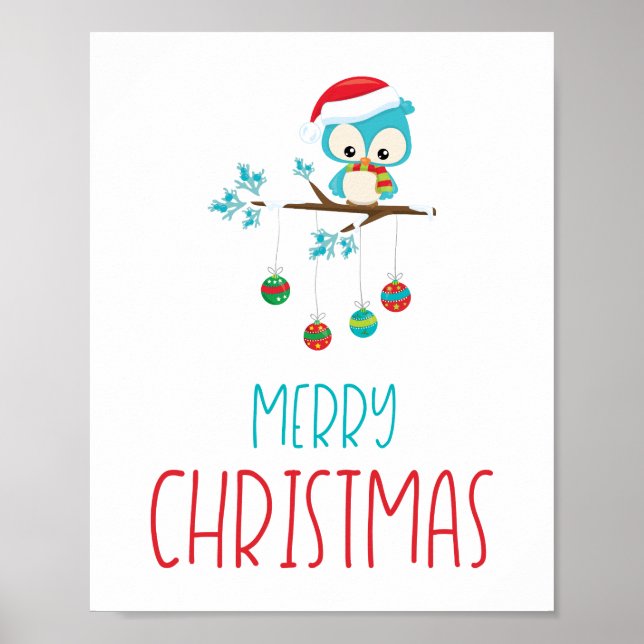 Whimsical Owl Ornament Branch  Poster (Front)
