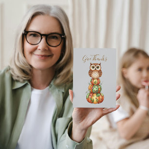 Whimsical Owl & Patchwork Pumpkins Card