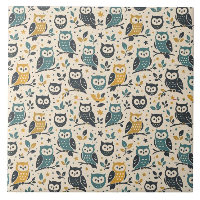 Whimsical Owl Pattern - Nature Inspired Design - I Tile (Front)
