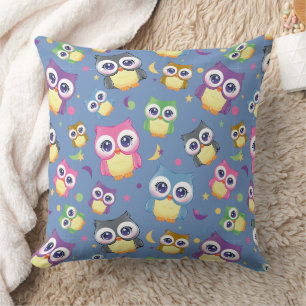Whimsical Owl Pattern on Blue Home Decor Cushion