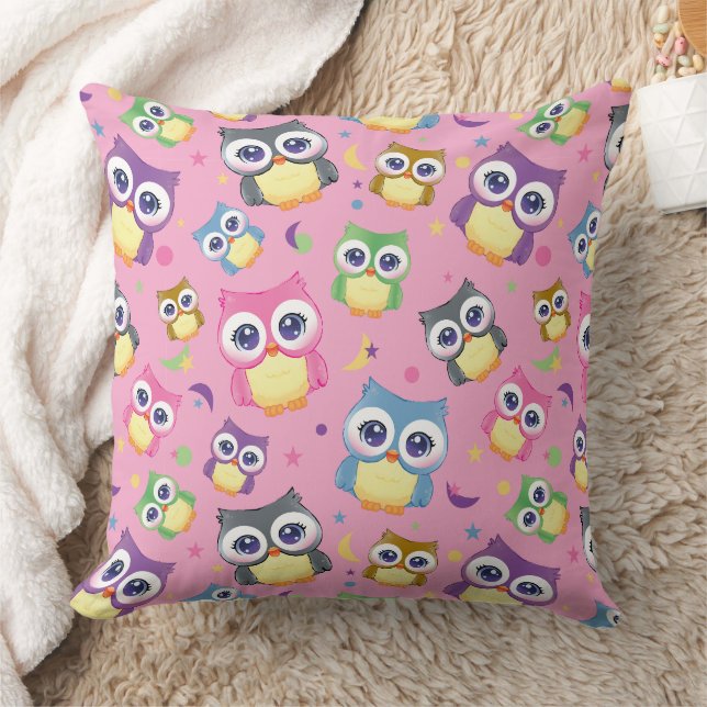Whimsical Owl Pattern on Purple Home Decor  Cushion (Blanket)