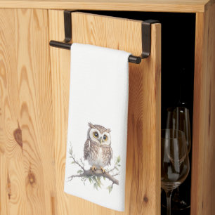 Whimsical Owl Perched in a Tree Tea Towel